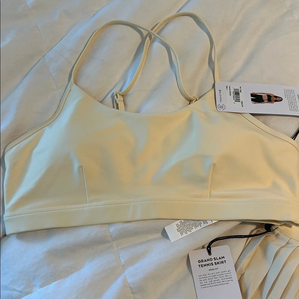 French vanilla aka (candle light yellow) ALO Pleated Skirt and Airlift Bra set
